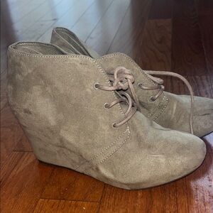 Toms Taupe Suede Wedge Ankle Boots